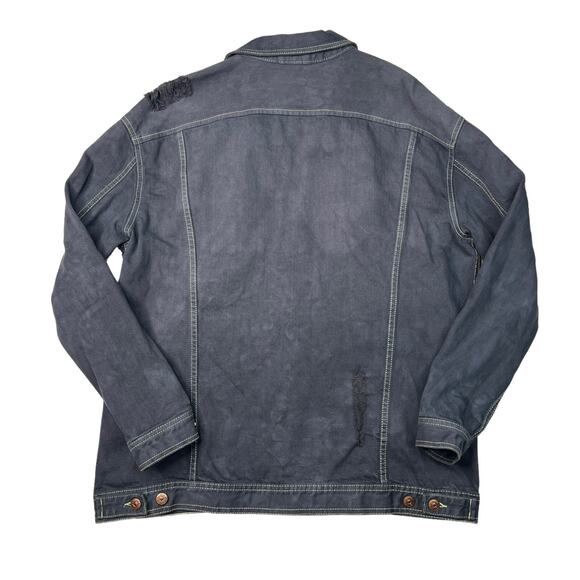 H&M Distressed Boyfriend Oversized Trucker Jacket Denim Navy Blue Womens 12 - Picture 2 of 6